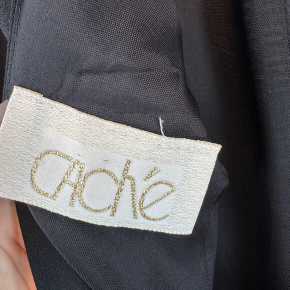 VTG Cache Black Satin Lapel Backless Tuxedo Jacket Blazer Top Size Medium - Picture 9 of 16